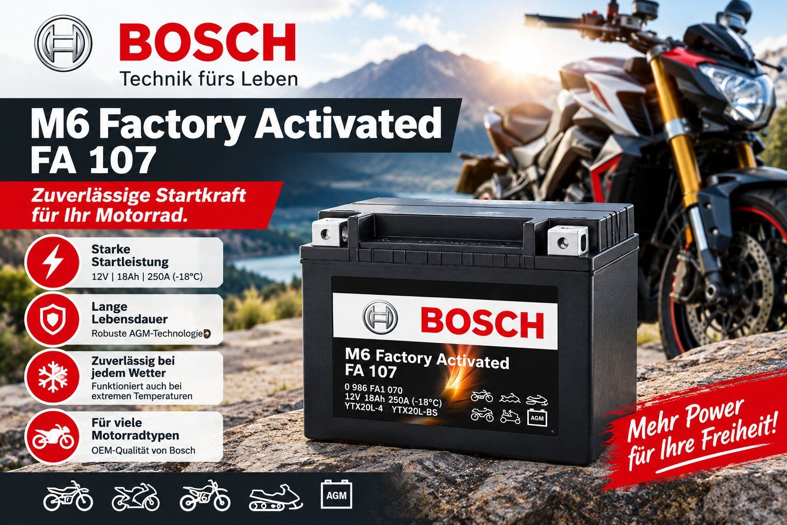 Bosch Batterien: BOSCH FA 107 Motorrad Batterie – Neu und originalverpackt aus Oensingen von Liquidations-Shop