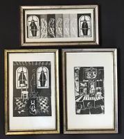 3 lithographies tirées de bois sculptés signées Janos 1985