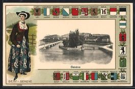 Genève, Ortsansicht, Frau in Tracht, Wa