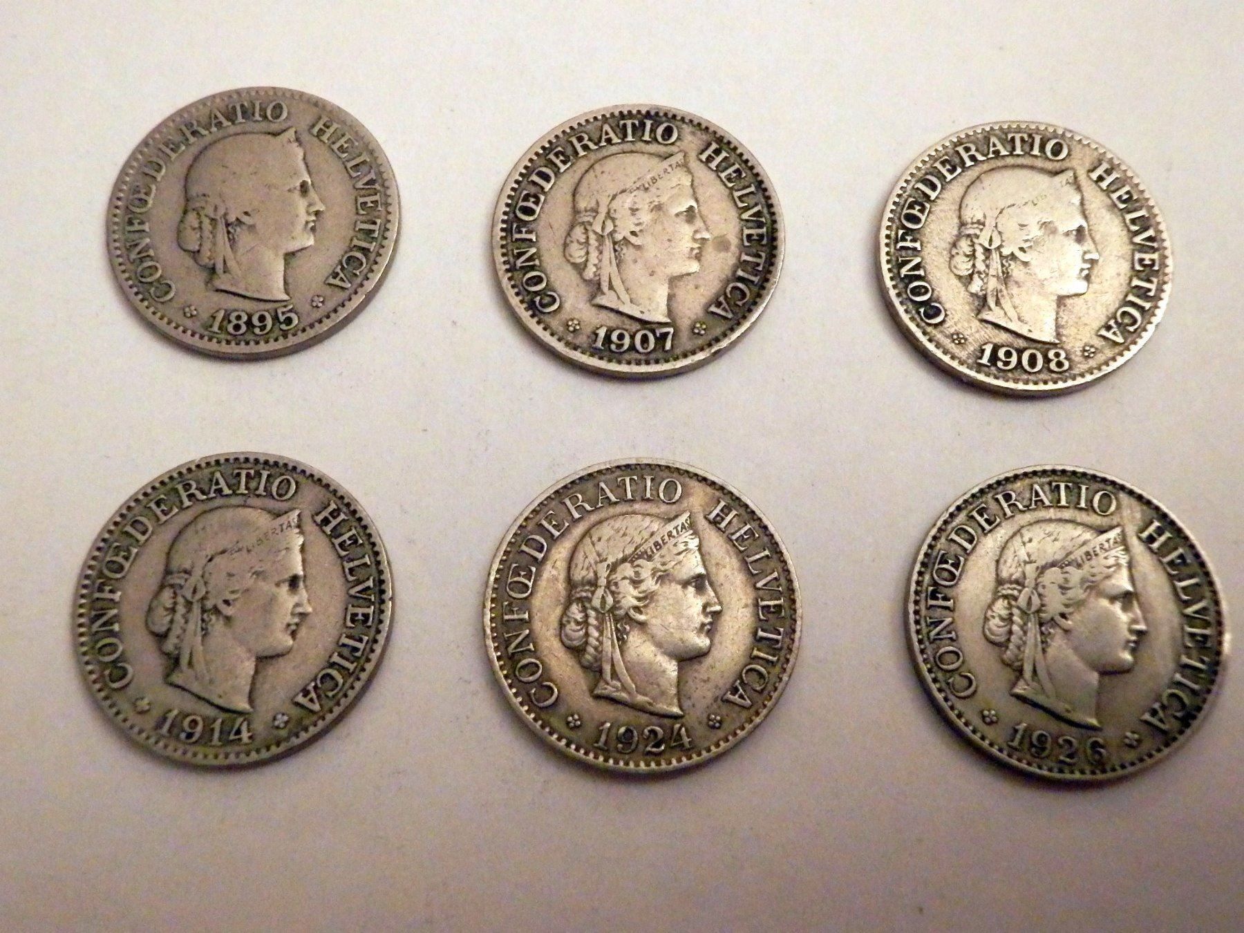 Tutti le monete: Lot 10Rp. 1885 - 1926 diverse, ss + vorz – Usato da Ueberstorf venduto da dinbau
