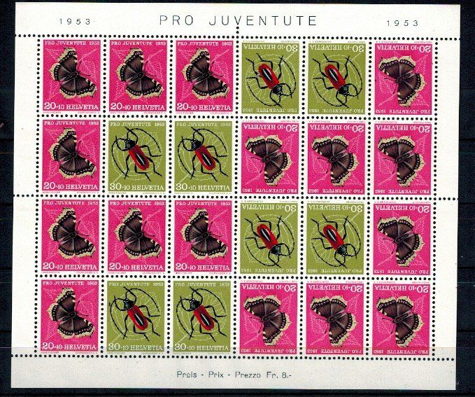 Alle Briefmarken: Kehrdruckbogen 1953 ** 550.- – Gebraucht aus Aarwangen von Suomo48