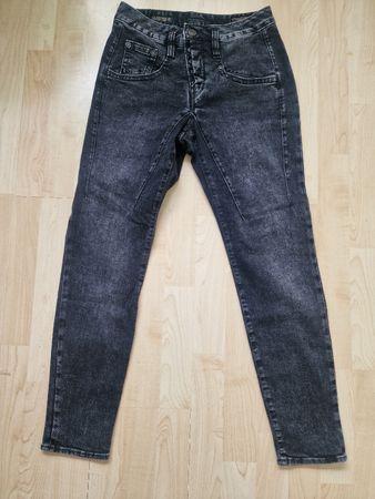 Herrlicher Damen Jeans Gr. 26, Black Washed, Knopfverschluss