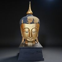 Großer Buddha Kopf Holz Skulptur Thailand blattvergoldet alt