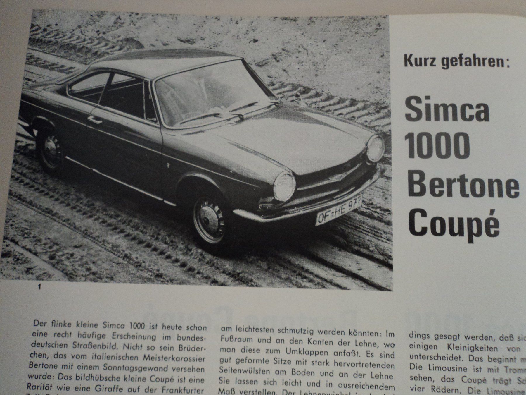 Simca Documenti: Prospekt Testbericht Simca 1000 Bertone Coupè 1965 – Usato da Schwarzenburg venduto da modelCARama