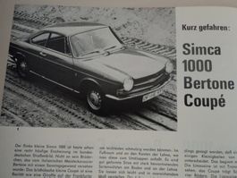 Prospekt Testbericht Simca 1000 Bertone Coupè 1965