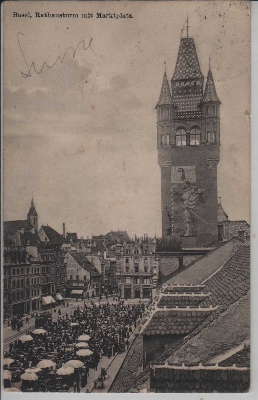 Cartes postales: Basel - Rathausturm mit Marktplatz – Antique à Ettingen par Kartenplanet