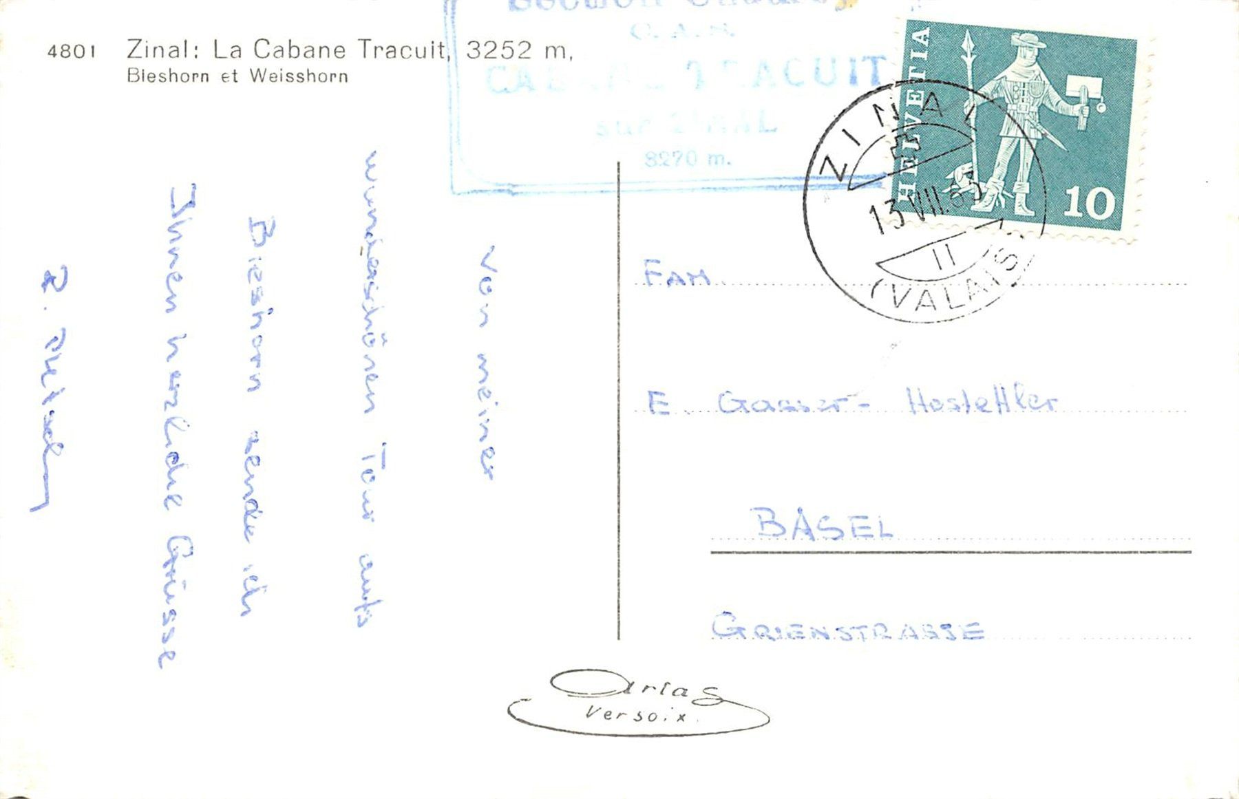 Cartoline postali: Zinal, La Cabane de Tracuit – Usato da Ottikon b.Kemptth. venduto da Neptun1974 1