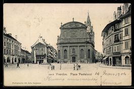 AK Yverdon, Place Pestalozzi, 1904