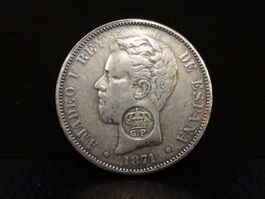 REPLIKA einer antiken Silbermünze  5 PESETAS 1871 ESPANA