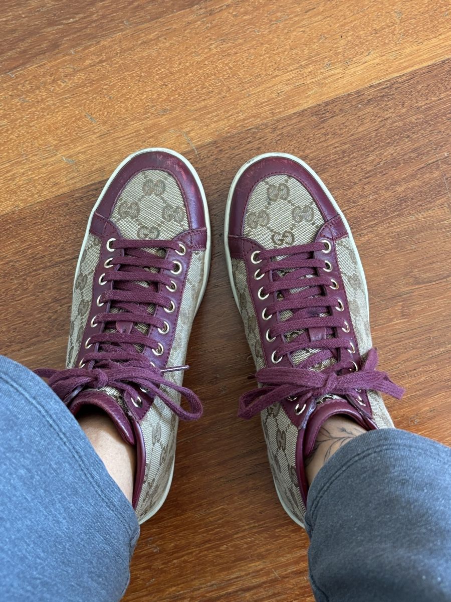 Gucci Scarpe da donna: Gucci High Sneaker - Monogramm Canvas & Bordeaux Leder – Usato da Basel venduto da AnninaD97 8