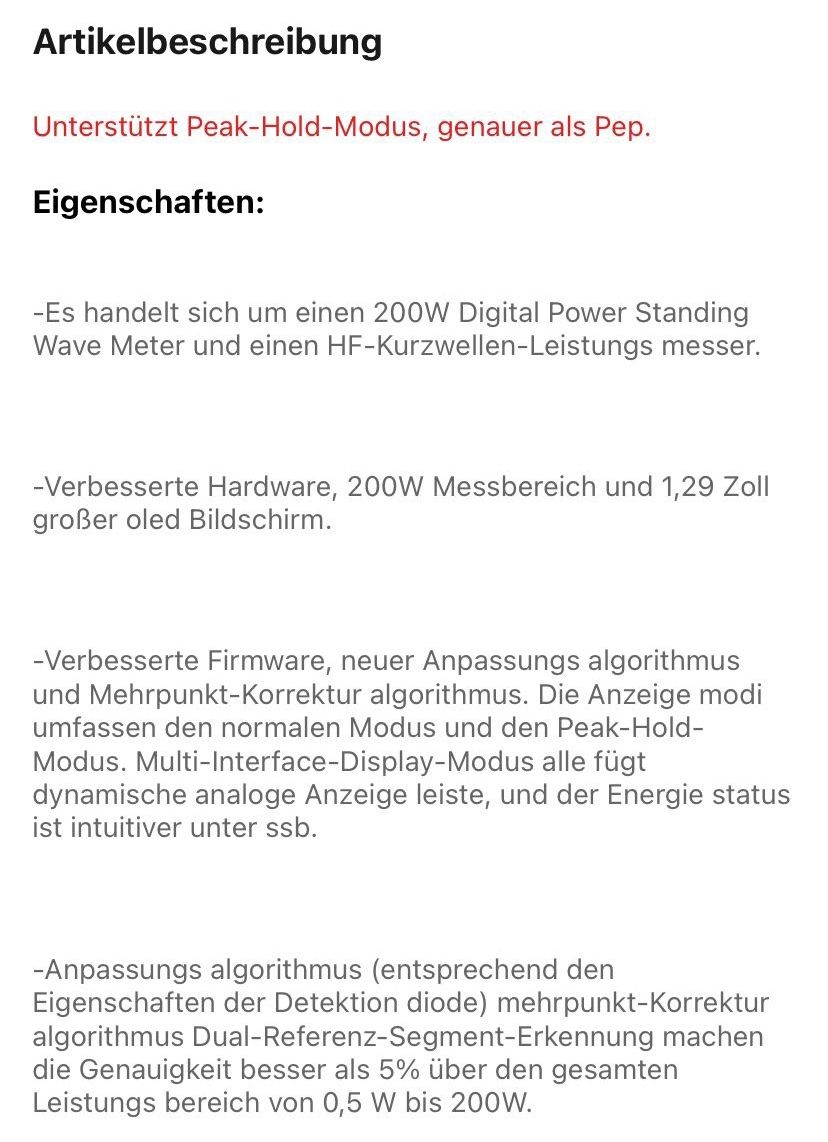 Radiocomunicazione: CB-/HAM SWR/Power Meter 200 Watt mit eingebautem Akku – Nuovo e nell'imballaggio originale da St. Gallen venduto da Radiomania-Schweiz 4
