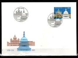 1991 FDC - Gemeinschaftsausgabe Schweiz/USA /Parlamentsgeb.
