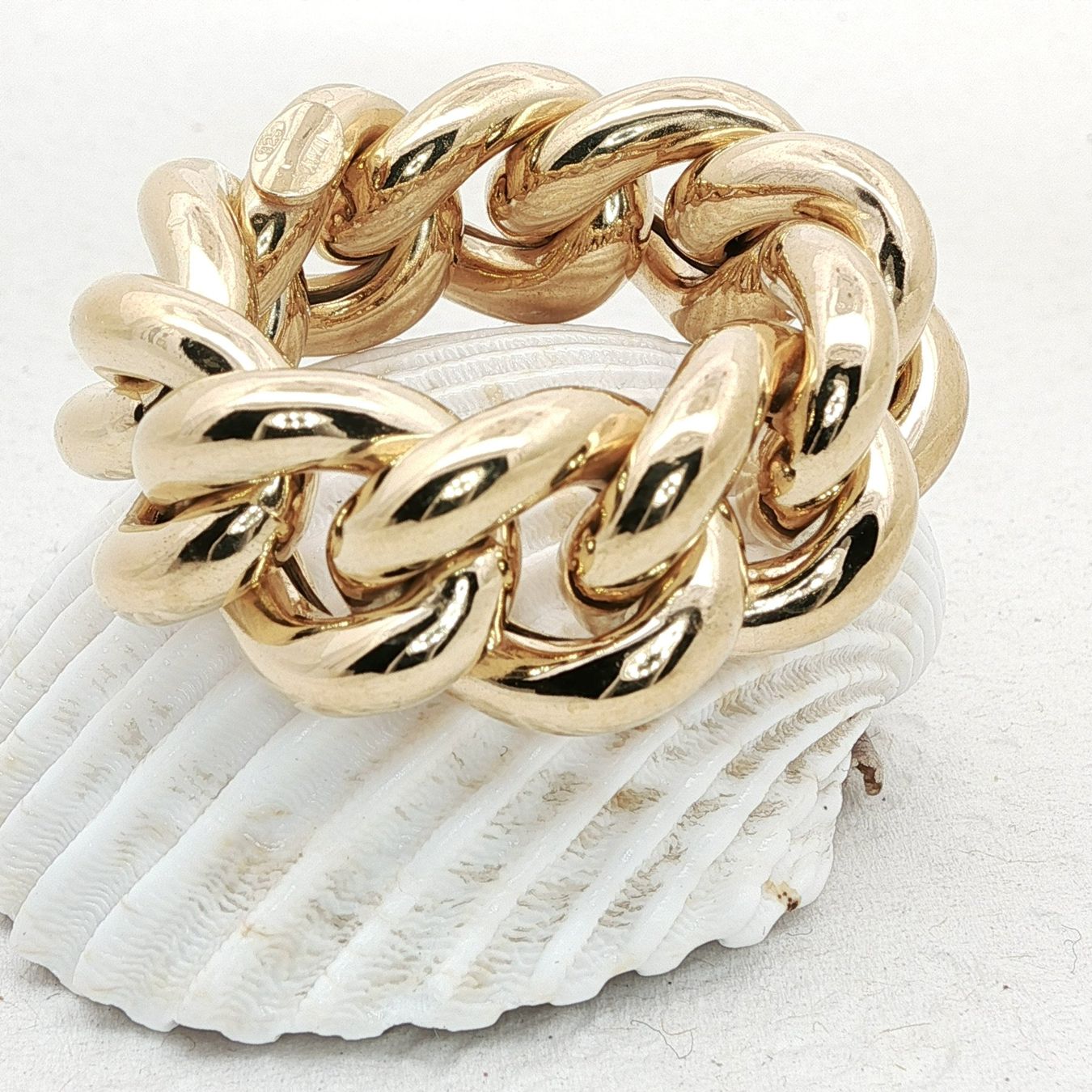 Olga Ribler Ringe: Statement Ketten Ring gelbvergoldet flexibel Grösse 68 - 70 – Neu (gemäss Beschreibung) aus Luzern von Schmuckoutlet