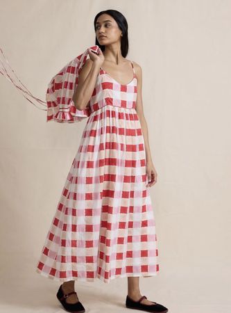 DAYDRESS Maxikleid «Dawn» Gingham Block-Print Handmade Gr. S