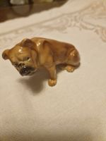 Vintage Brown Boxer Dog Ceramic Figurine, Marked "WH"