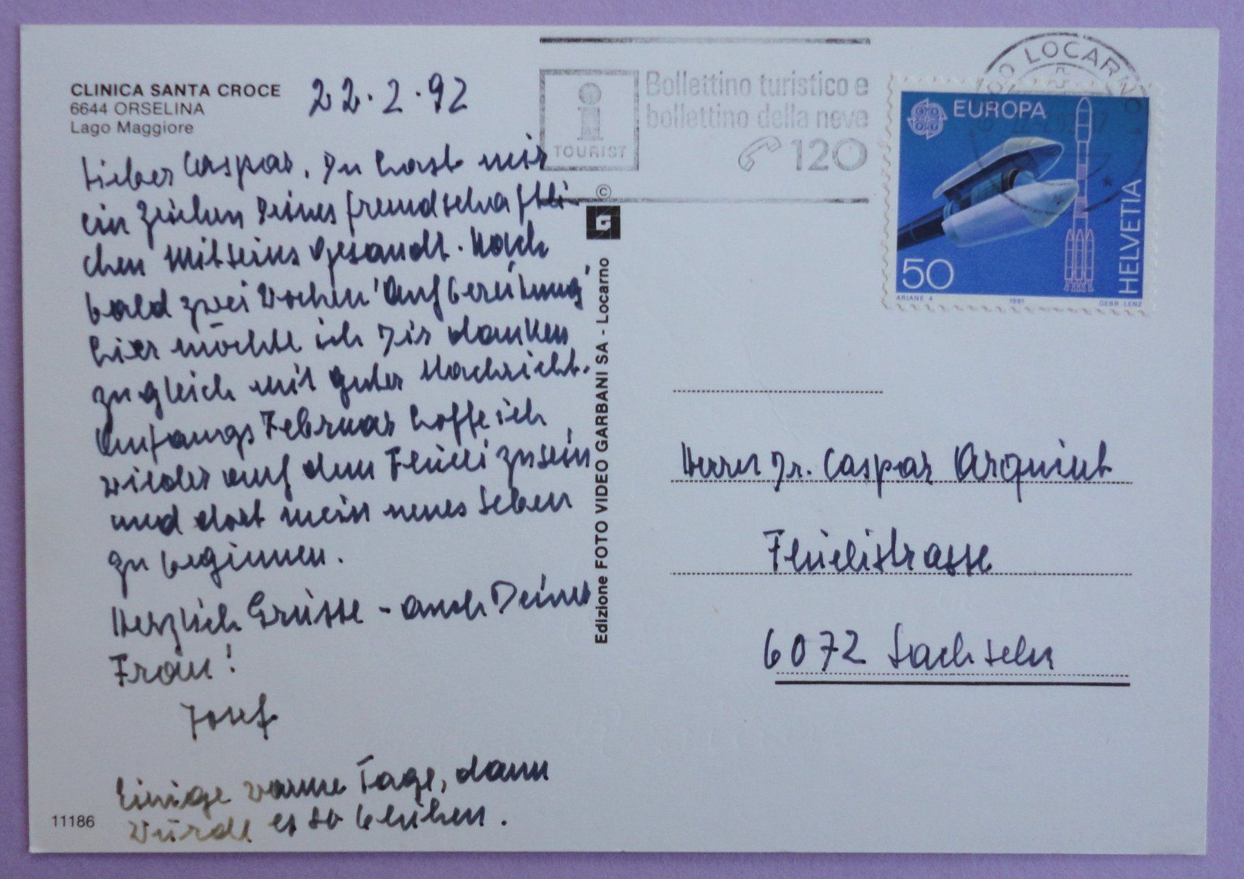 Cartoline postali: Clinica Santa Croce, Orselina – Usato da Fétigny venduto da Billy2miny 1
