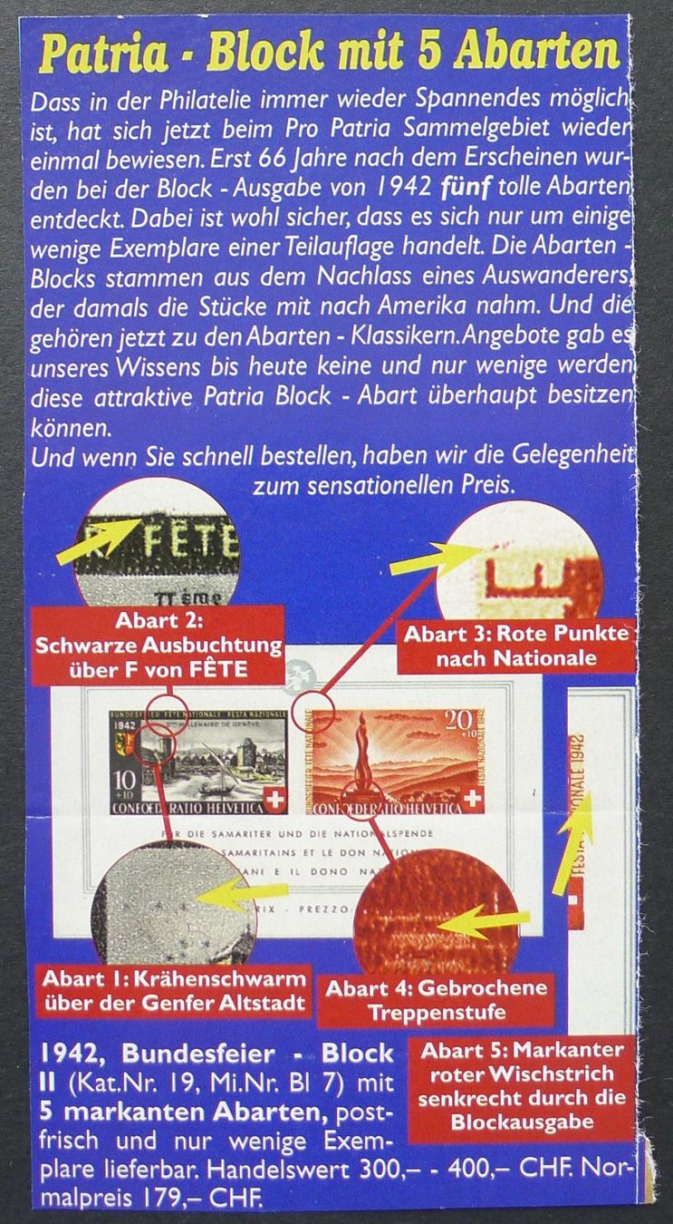 Alle Briefmarken: PP 1942, Bundesfeierblock B19 mit mehreren Abarten – Gebraucht aus Ebikon von SilvioFreund 7