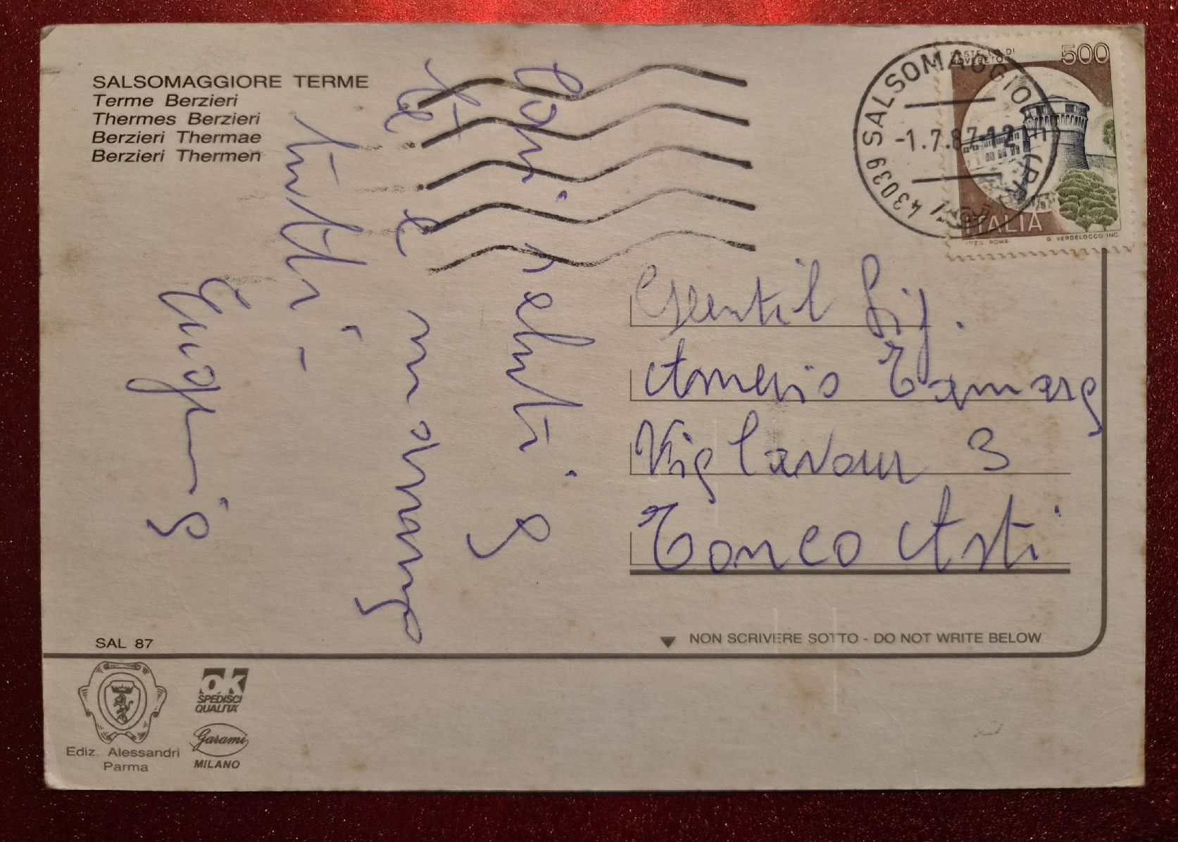 Cartoline postali: Salsomaggiore Terme 1987 – Usato da Melchnau venduto da Fishel 1