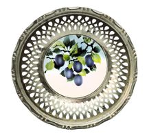 Plat ancien BMF porcelaine & bord métal ajouré Jugendstil