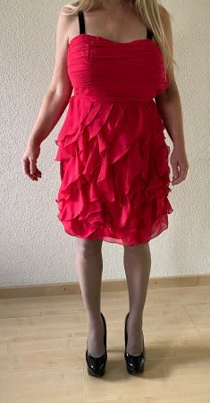 Kleid Cocktailkleid Sommerkleid rot VILA Gr. L Rüschen chic