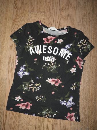 Mädchen T-Shirt Blumenprint Schwarz Grösse 158/164