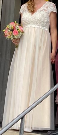 Brautkleid Umstand (Schwanger) beige Spitze Tüll Grösse 36 /