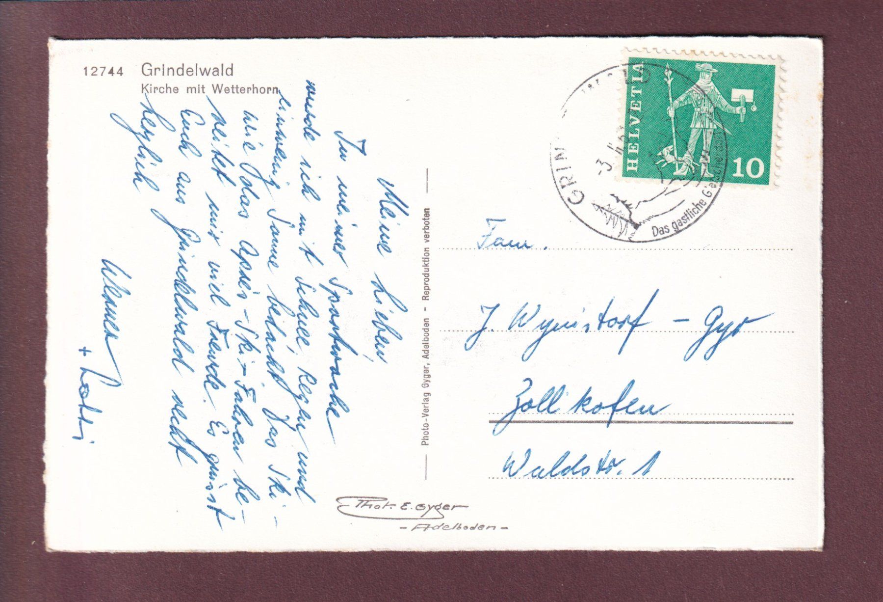 Cartoline postali: GRINDELWALD - Kirche - Wetterhorn - 1961 – Usato da Pully venduto da nicecards-shop 1