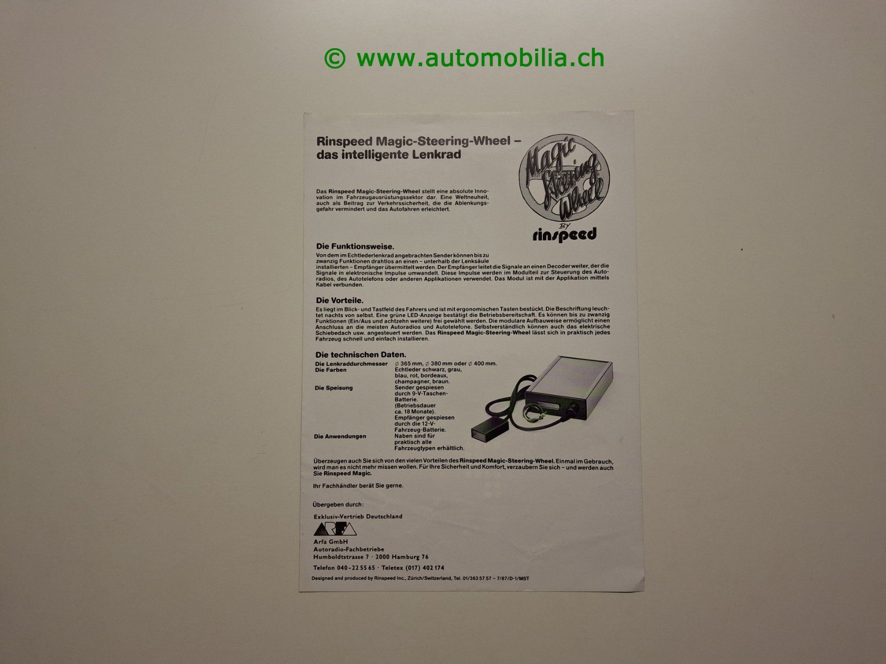 Documenti: Rinspeed Magic Steering Wheel deutsch – Usato da Weingarten-Kalth venduto da Bettelbruenneli 1