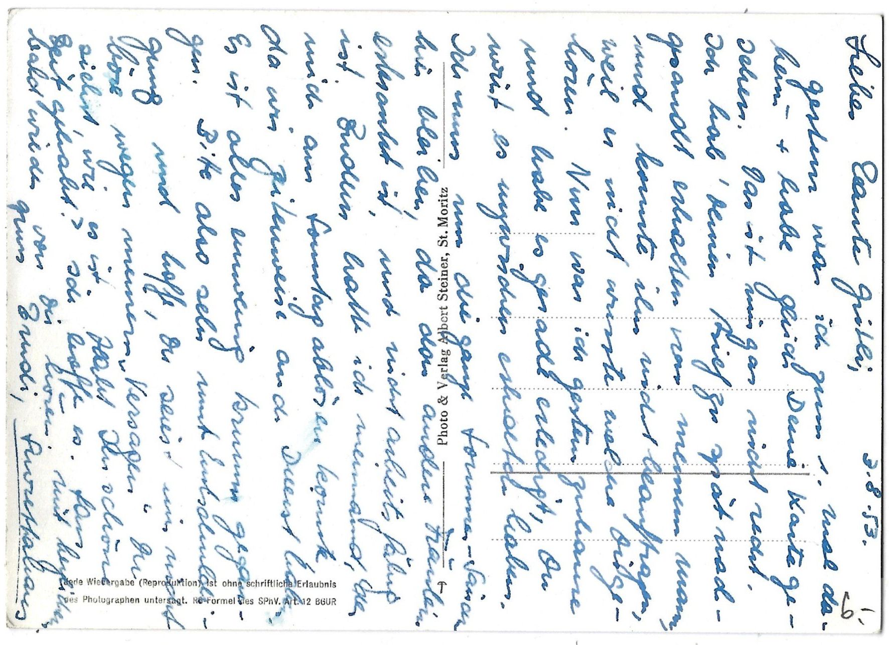 Cartoline postali: 6067    Blick  Suvretta-Silvaplana – Usato da Bütschwil venduto da Jackson1A 1