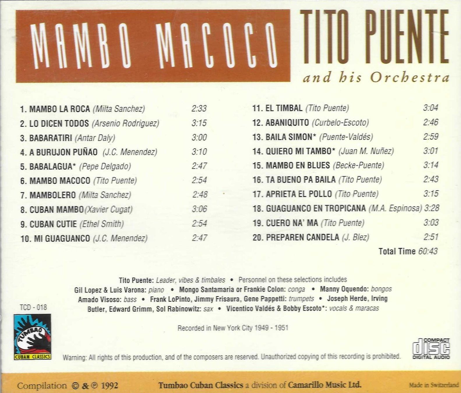 CDs: TITO PUENTE  -  MANBO MACOCO – Gebraucht aus Bex von Giorgiob 1