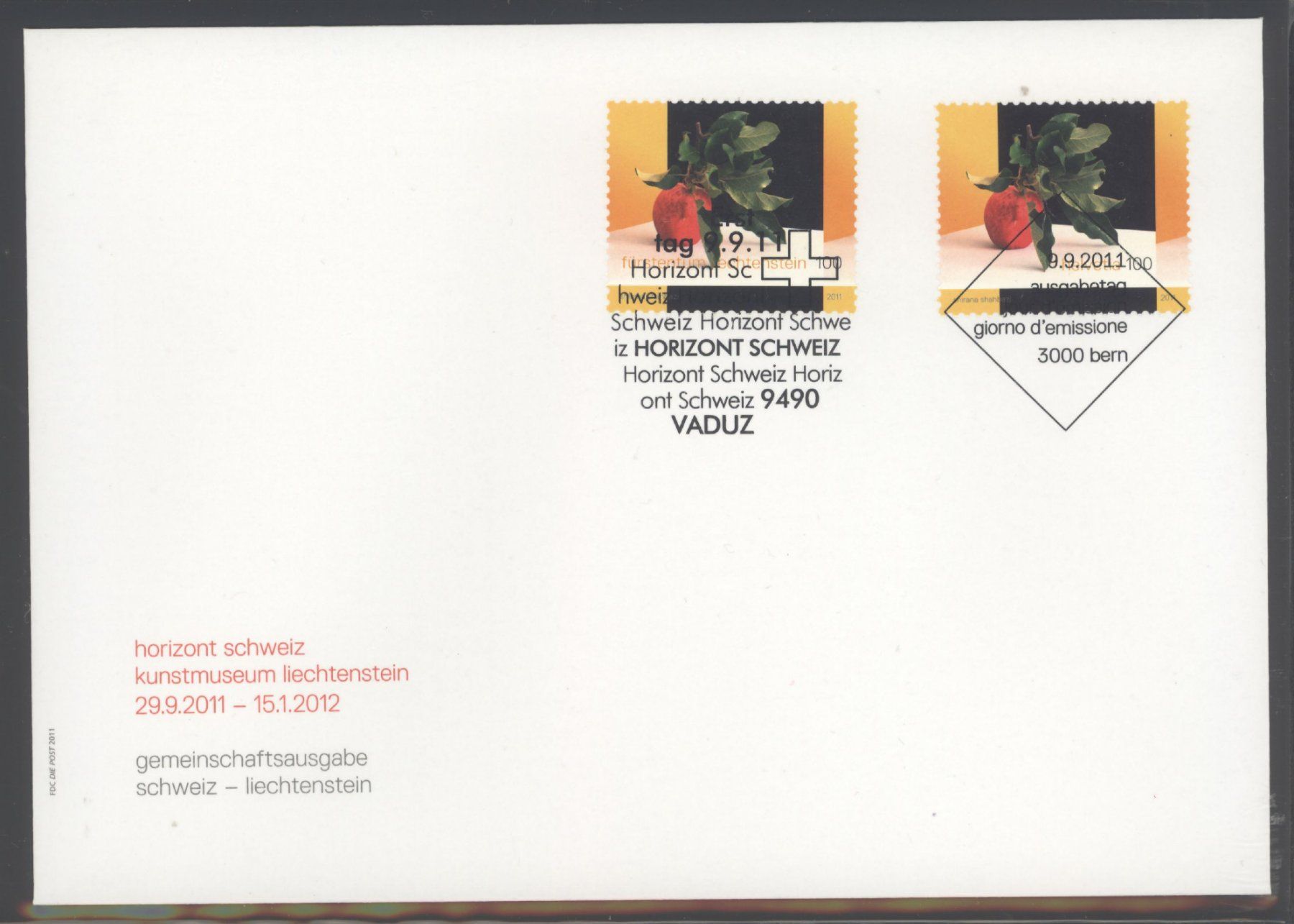 Tutti i francobolli: 2011, FDC, Gemeinschaftsausgabe Liechtenste-CH, beide Marken – Usato da Willisau venduto da Vollstempel