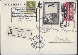 1926 R/ Sonderkarte Flugpost Basel-Schaffh. VIGNETTE ab 1.-