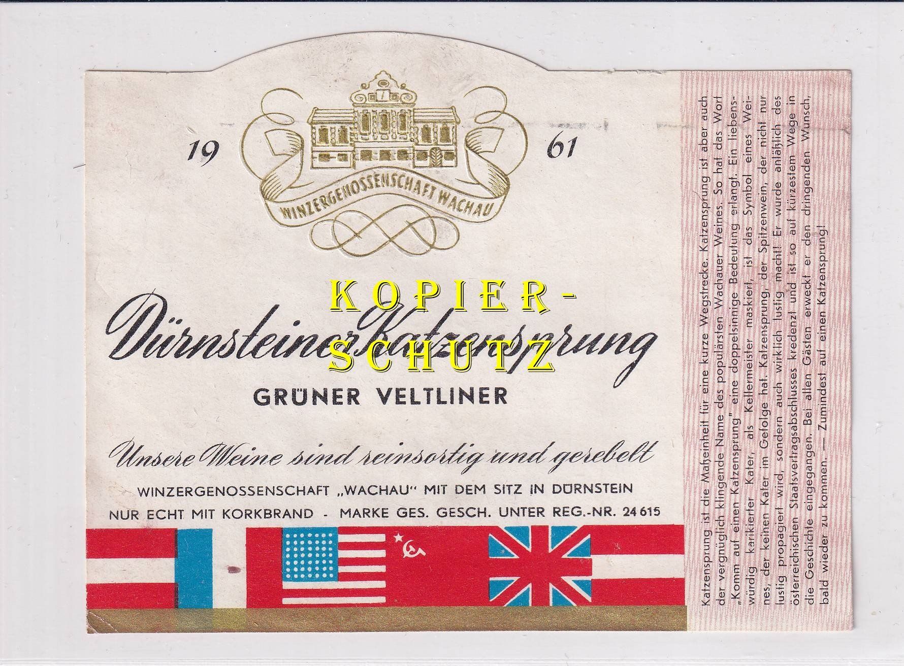 Papiere: Etikette - Dürnsteiner Katzensprung 1961 /bd – Gebraucht aus Hombrechtikon von Rudolf07