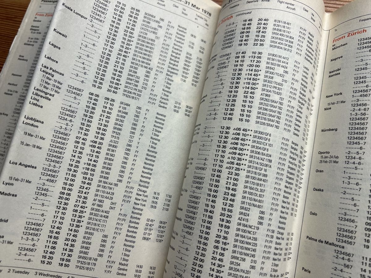 Dokumente: Swissair Flugplan 1978 – Gebraucht aus Silvaplana-Surlej von bkk 2