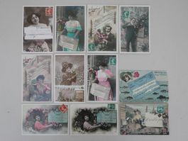 11 AK TELEGRAMM JUGENDSTIL KOLORIERTE SCHWARZWEISS FOTOS