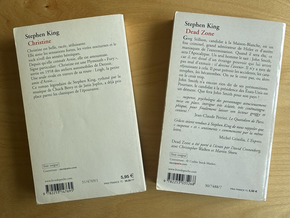 Sonstige Kleidung & Accessoires: 2 romans de poche Stephen King Christine Dead Zone – Gebraucht aus Zürich von Hugsy30 1