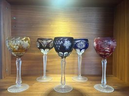 5x Kristall Gläser Weinaperitif, Hand geschliffen, Vintag...