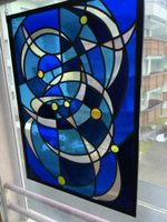 Buntglasbild modern abstrakt blau gelb guter Zustand