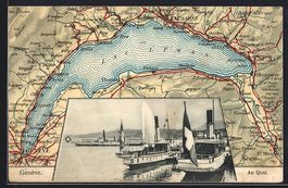Geneve, Au Quai, Landkarte mit Genfersee