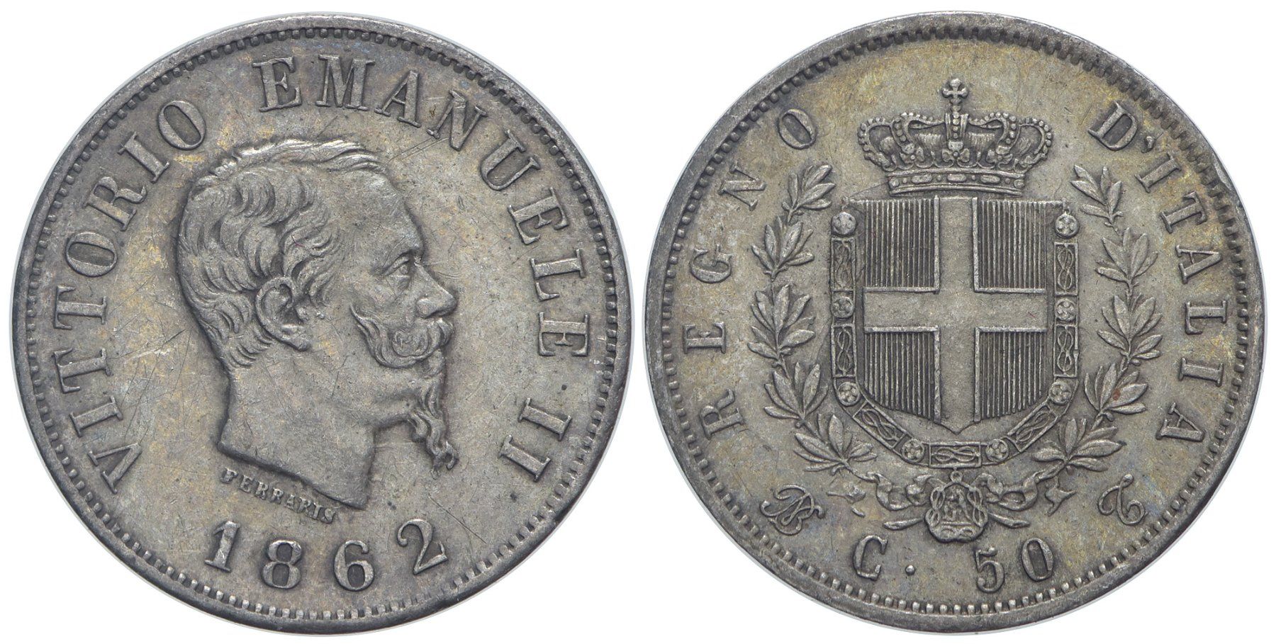 Alle Münzen: Italien, 50 Centesimi 1862 T, Torino – Gebraucht aus Chiasso von Novamarketing