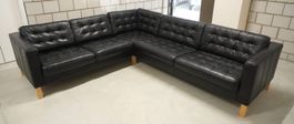 Schönes Sofa Couch Echtleder schwarz & Sessel - Top S365