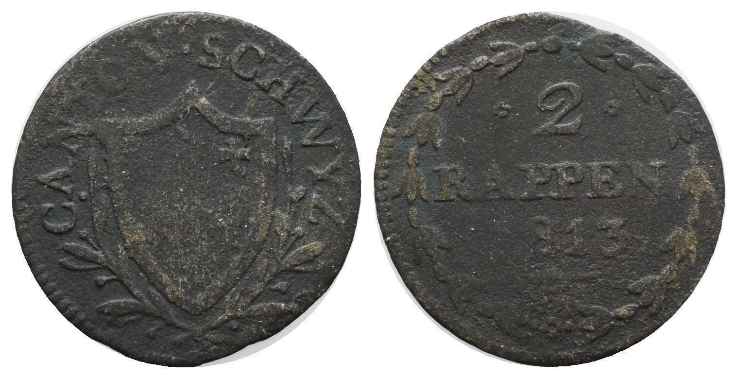 Tutti le monete: Schwyz 2 Rappen 1813 /3702 – Usato da Trimbach venduto da Solothurn1