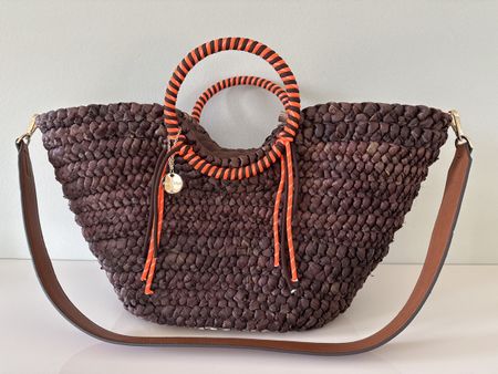 Sommerliche Korbtasche braun mit orangen Akzenten, NEU