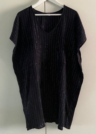 CALZEDONIA Robe tunique de plage coton noir fil argent 1size