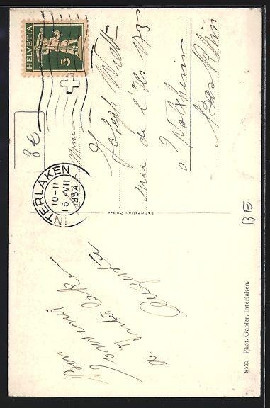 Cartoline postali: Interlaken, Hotel Jura v. E. Botz-Bühle – Usato da Berlin venduto da bartko-reher 1