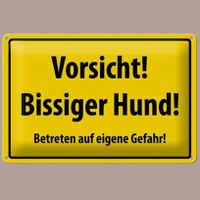 🔥 VORSICHT! BISSIGER HUND! Blechschild 🎀 12x18cm OVP 🔥