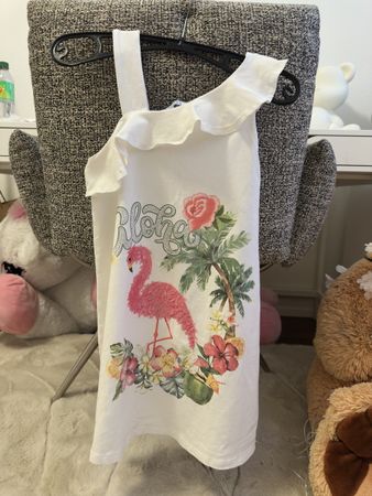 Mayoral Sommerkleid, Gr. 134, weiss mit Flamingo Motiv!