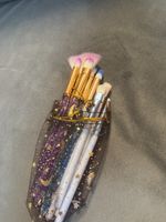 Make-up Pinsel Set mit Glitzergriffen in Tasche neu