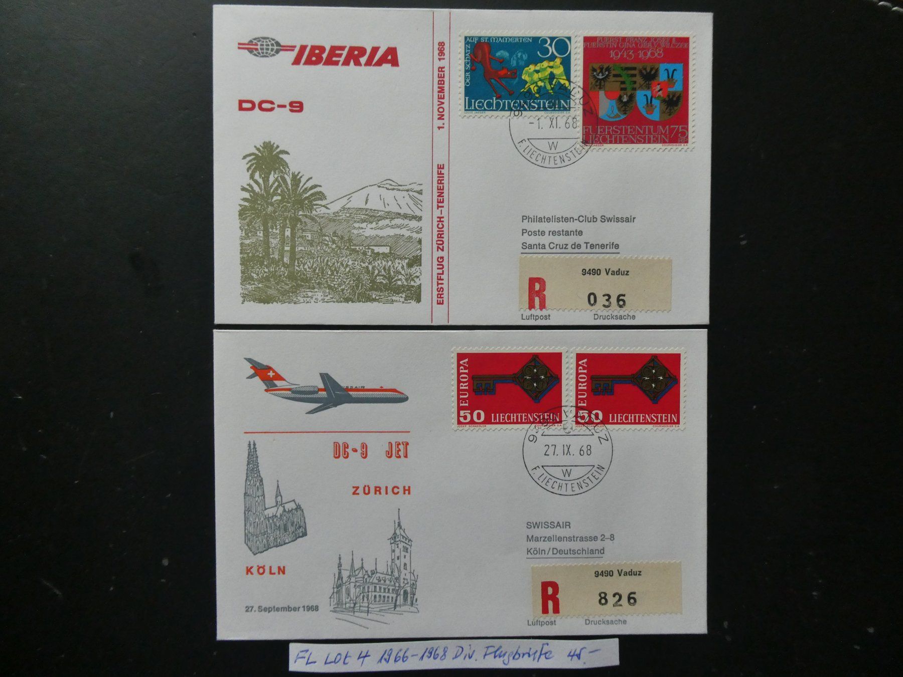 Tutti i francobolli: FL Lot 4 1966-1968 Diverse Flugbriefe – Usato da Lausen venduto da Herbamare01 1