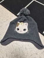 Kinder Mütze H&M grau mit Katzenmotiv Grösse 110-128